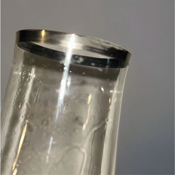 Silver Rimmed Crystal Champagne Flutes Set Of 2 - Picture 5 of 5